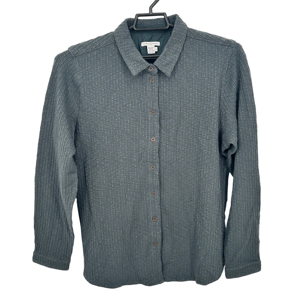 Carbon 2 Cobalt Ribbed‎ Button Front Shirt Gray Long Sleeve Cotton Size L - CJ - Picture 3 of 7